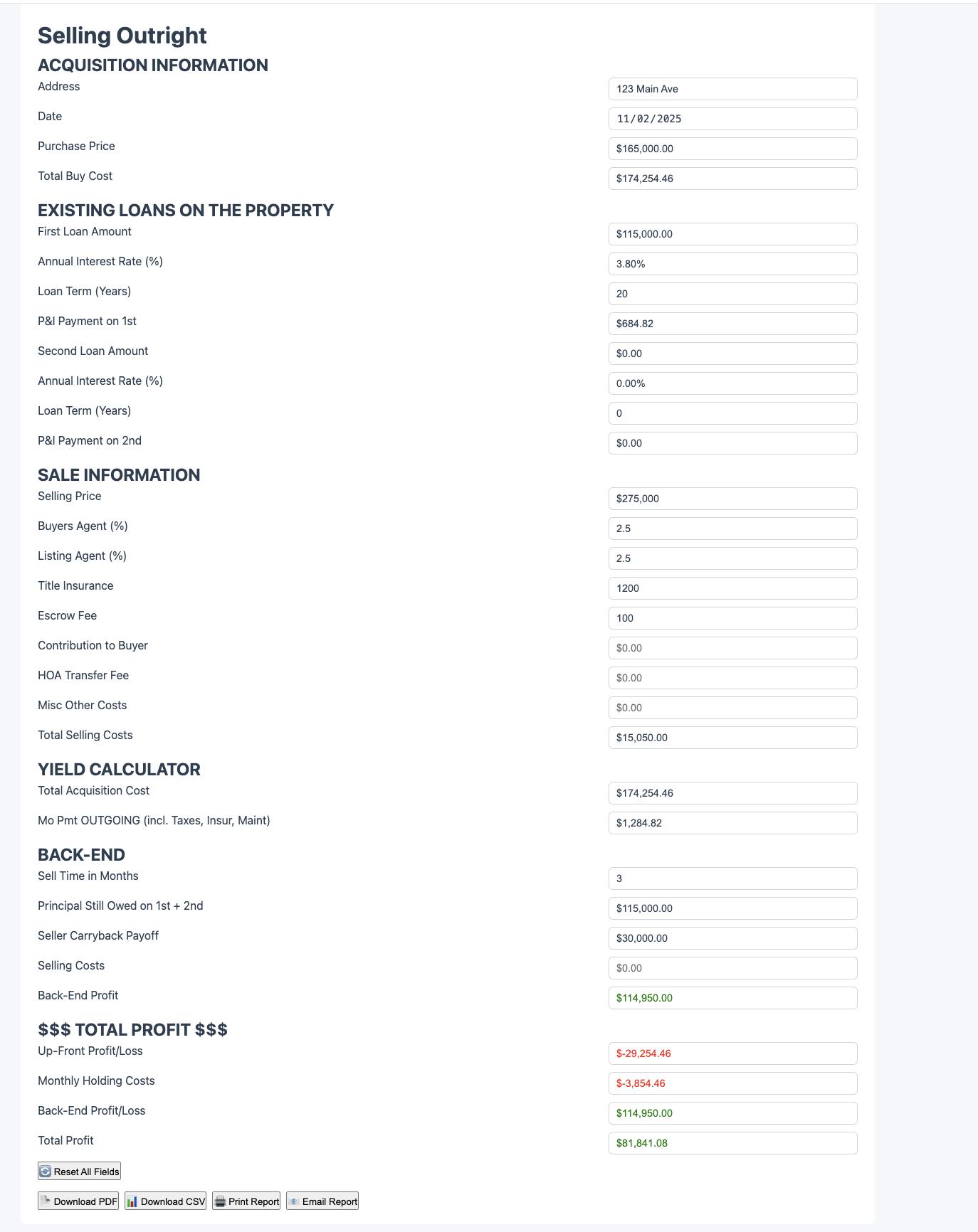 Selling Outright Calculator